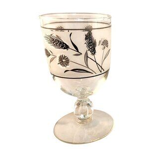 One Libbey Silver Wheat Water Goblets Stemmed Glasses Frosted Silver Wheat Patte